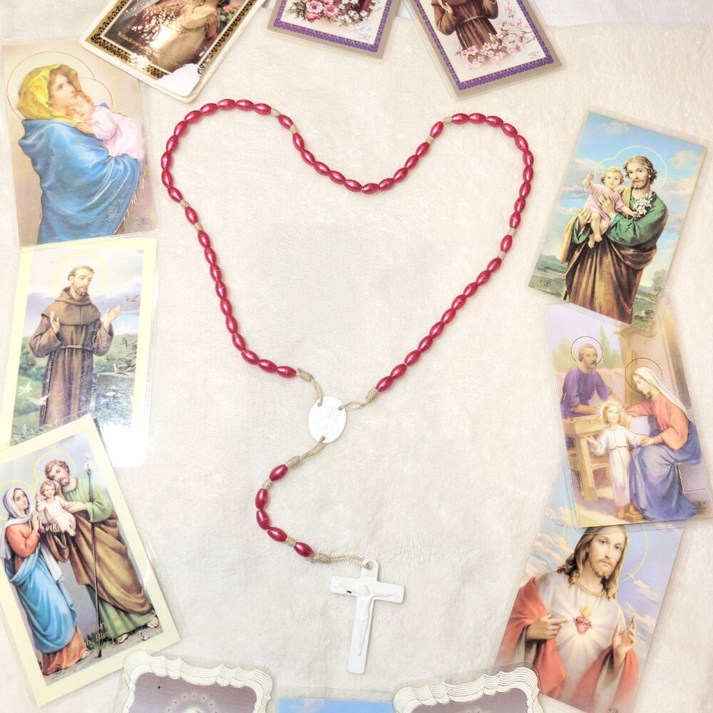 Wine Maroon Pearl Pearlized  Religious Catholicism Prayer Rosary Beads Necklace